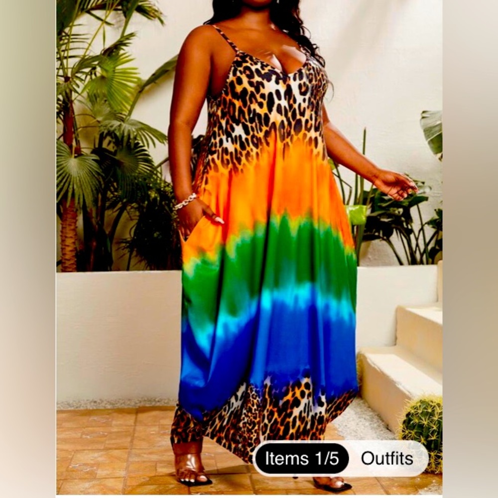 Plus Tie Dye & Leopard Cami Dress Size 1X (20)